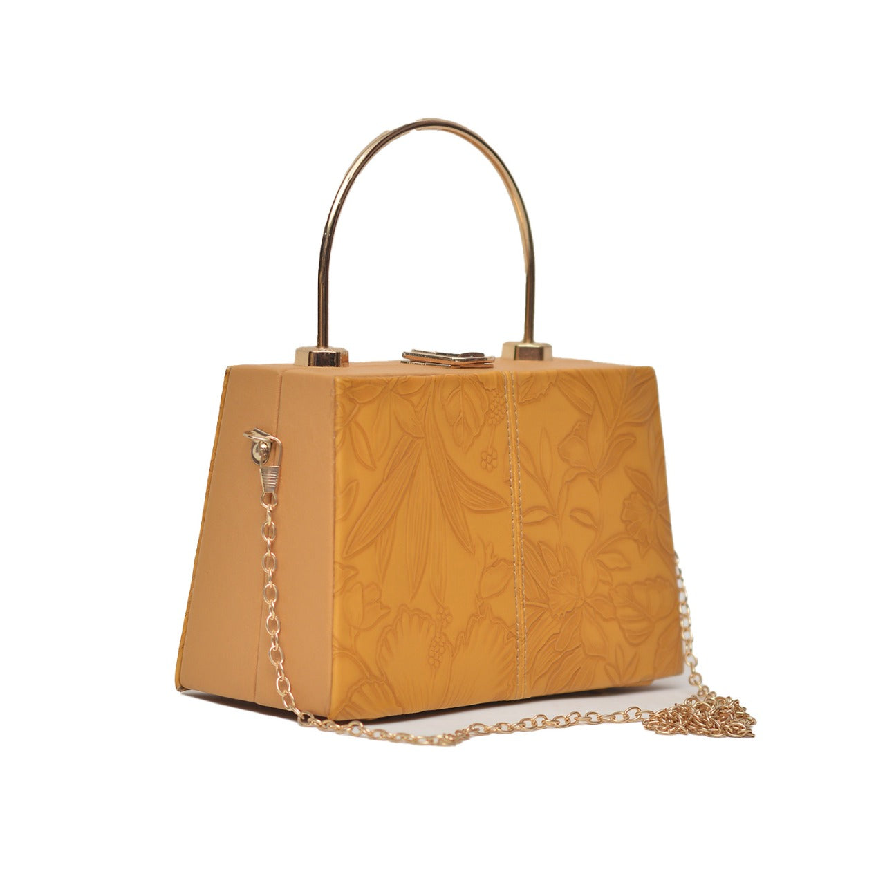 Golden Bloom Embossed Structured Handbag